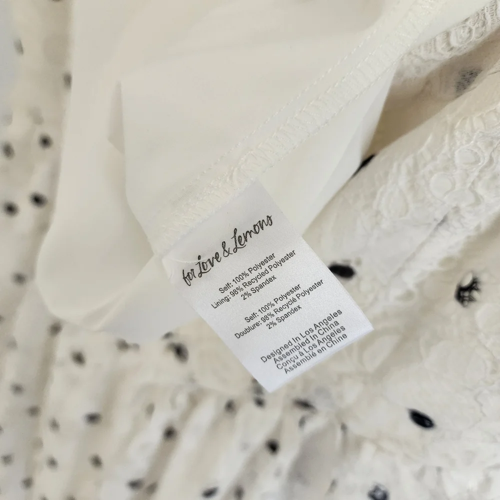 For Love And Lemons Romantic Donna mini dress Ivory Lace Polka Dot Size L NWT - Picture 9 of 10